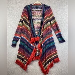 New Directions boho wrap ruana cardigan Southwest fringe cowgirl M